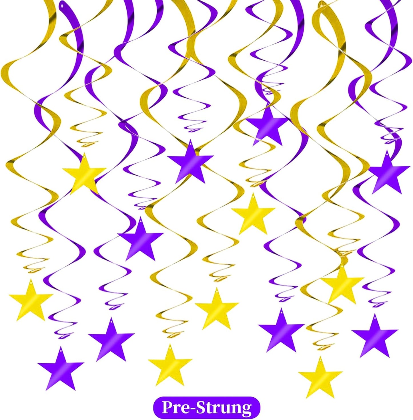 BEISHIDA Purple Gold Star Hanging Swirl Decorations, Birthday Hanging Party Supplies for Graduation Wedding Baby Shower Birthday Decorations,Pack of 15