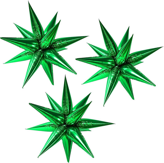 3pcs 26inch 3D Explosion Star foil balloon, Green Foil Cone Starburst Balloons for Birthday Wedding New Year Party Event