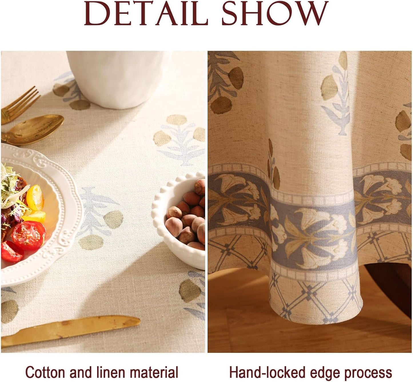 patdrea Designer Beige Round Tablecloth,Vintage Linen Yellow Floral Pattern Table Cloth,Decoration Table Cover for Kitchen Dining Christmas,Tea Party,Thanksgiving,Diameter 67"-Istana a