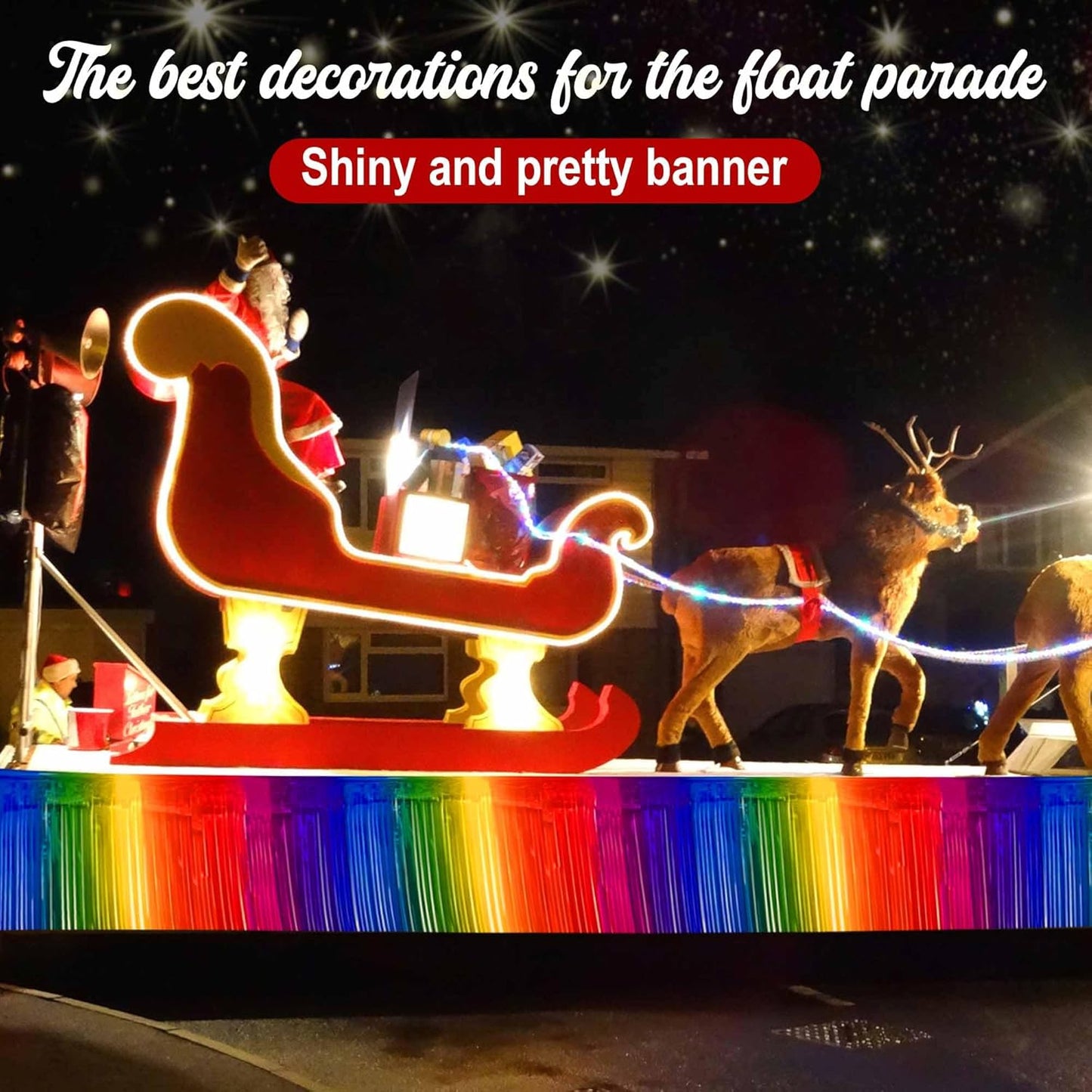 6 Pack 10 Ft Dark Rainbow Foil Fringe Garland Metallic Streamers Tinsel Banner Wall Hanging Garland Backdrop for Parade Floats, Halloween, Christmas, Thanksgiving, New Year Party Decorations