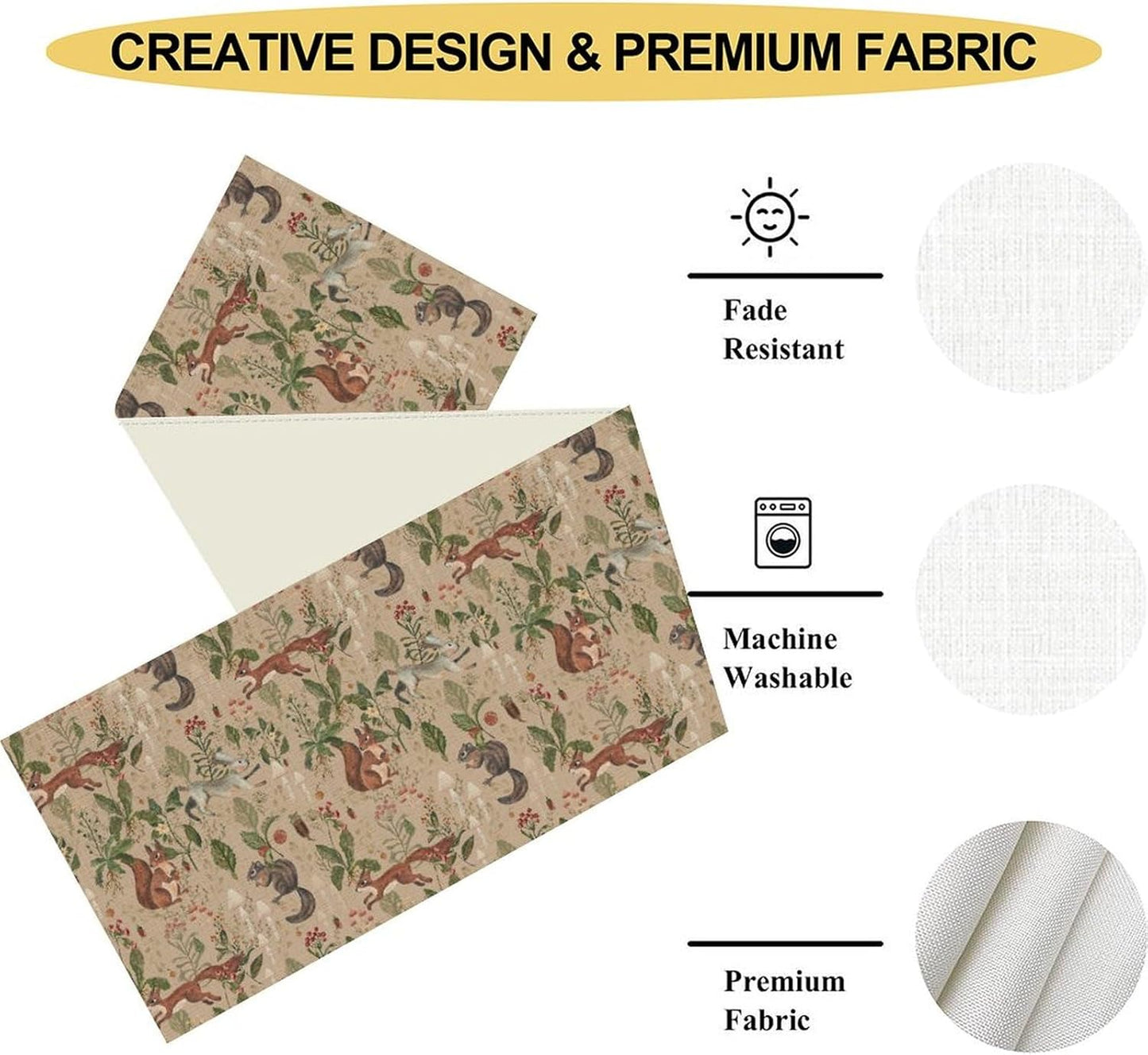 Rustic Woodland Table Runner, Farmhouse Forest Animals Country Lodge Wild Animals Fox Rabbits Table Center Decor for Home Kitchen Dining Patio Holiday Party Indoor Table Decorations, 13"x36" Inch