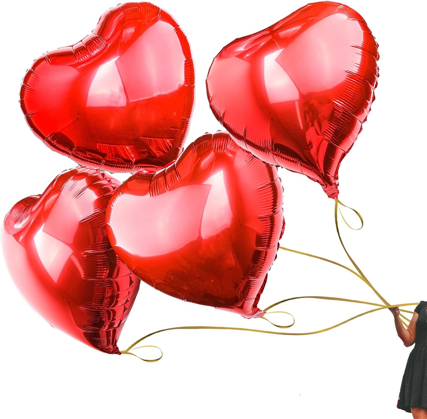 [4 Pcs] 32" Big Red Heart Foil Balloons, Big Giant Jumbo Heart Shaped Mylar Aluminium Decoration for Girl Valentine's Day Surprise Birthday Wedding
