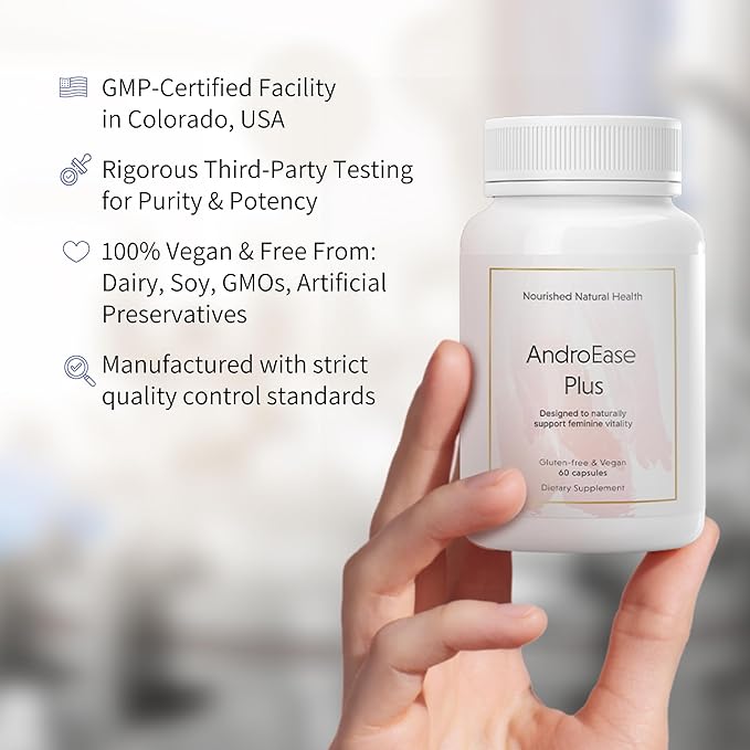 Nourished AndroEase Plus - Natural Balance Supplement for Women - Vegan Formula with Zinc & Saw Palmetto - 240 Capsules for Daily Wellness & Vitality - Made in USA