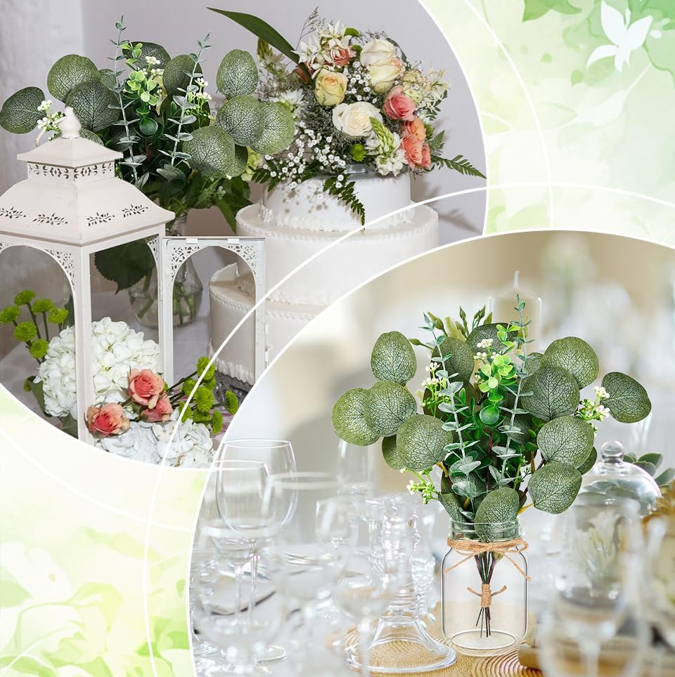 6 Set Centerpiece Table Decorations Mason Jar Table Centerpiece with Flower Mason Jar Wedding Centerpieces Vases Decor for Reception Engagement Party Bridal Shower (Eucalyptus)