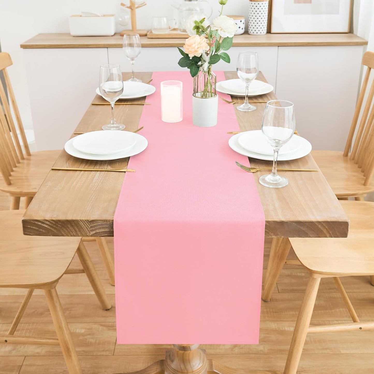 2 Pack Pink Small Short Table Runner 12 x 48 Inch Solid Color Runners Coffee Table Dresser for Daily Party Home Decoration