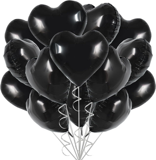 TONIFUL 30Pcs 18 Inch Black Heart Balloons Black Heart Shape Foil Mylar Balloons Decoration for Birthday Valentine's Day Wedding Bridal Shower Anniversary Engagement Party Supplies