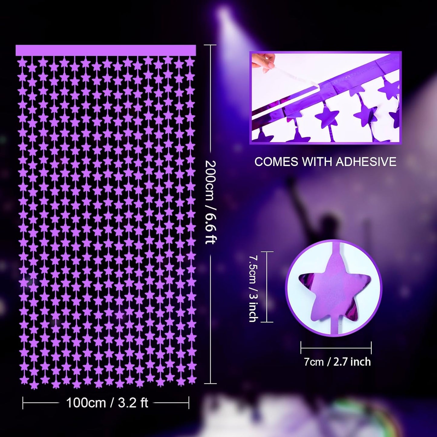 LOLStar 2Pack Purple Glitter Stars Birthday Decorations 3.3X6.6ft Each Lilac Purple Star Backdrop Foil Fringe Curtains for Girl, Graduation Engagement Wedding Baby Shower Disco Anniversary Party Decor