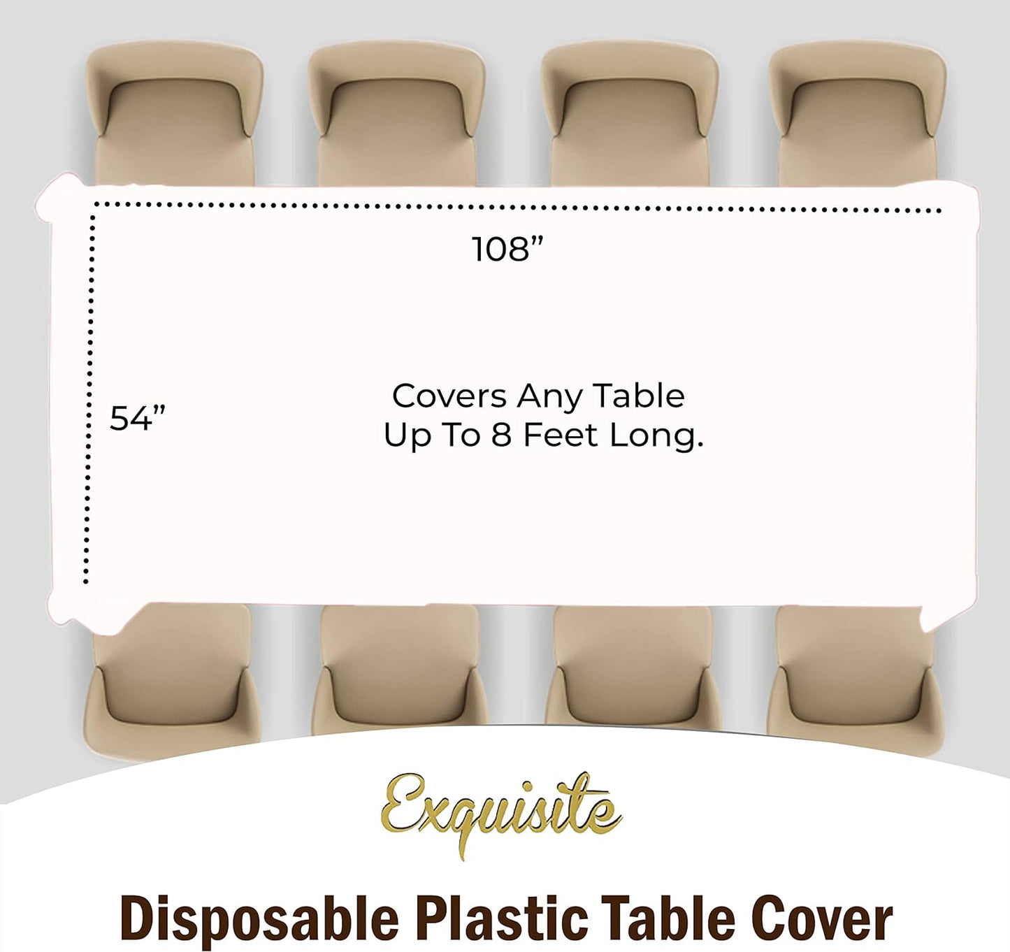 Exquisite 12-Pack Premium Plastic Tablecloth 54 Inch. x 108 Inch. Rectangle Table Cover-White