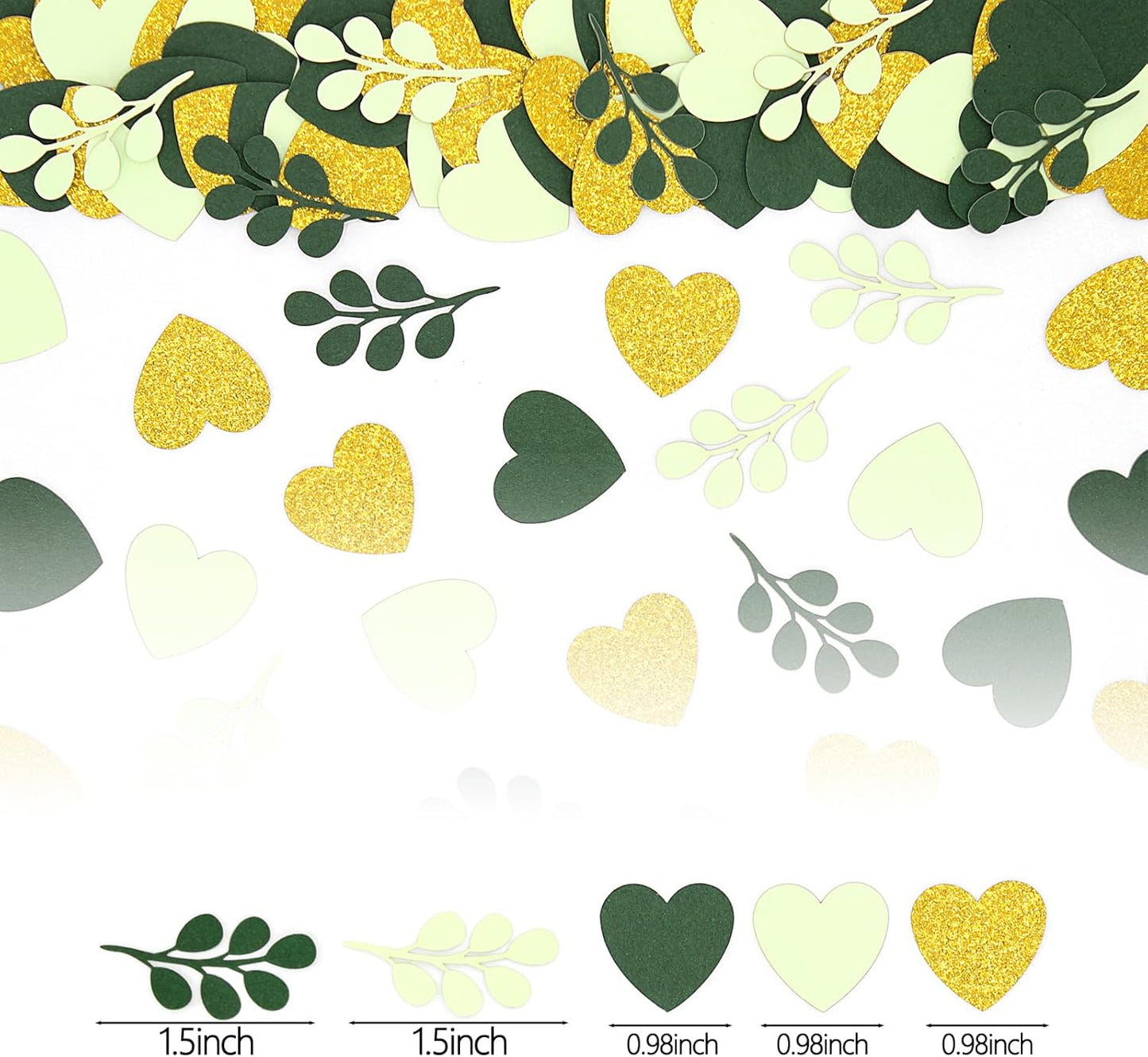 200PC Sage Green Heart Confetti for Wedding Baby Shower Engagement Birthday Bachelorette Party Decorations Greenery Eucalyptus Leaves Table Scatter for Bridal Shower Decor