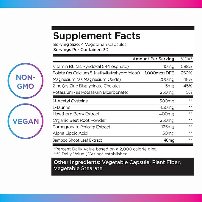 Livingood Daily Blood Pressure Support, Heart Health Supplement for Men & Women with Beet Root, Pomegranate, Hawthorn, Magnesium & Taurine, Cardiovascular Support Formula, Vegan, 120 Capsules