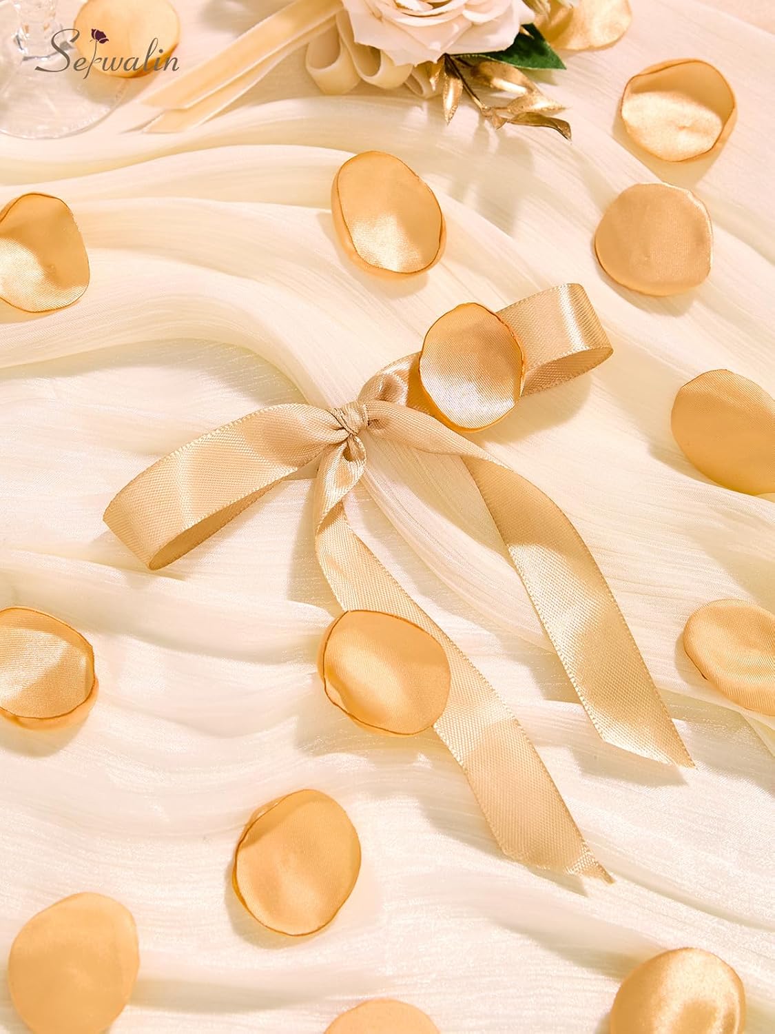 Serwalin 300Pcs Silk Rose Petals Fake Flower Petals Champagne Gold Artificial Rose Petals for Weddings Proposal Flower Girl Petals Aisle Flower Girl Basket Runner Bridal Shower Table Decor