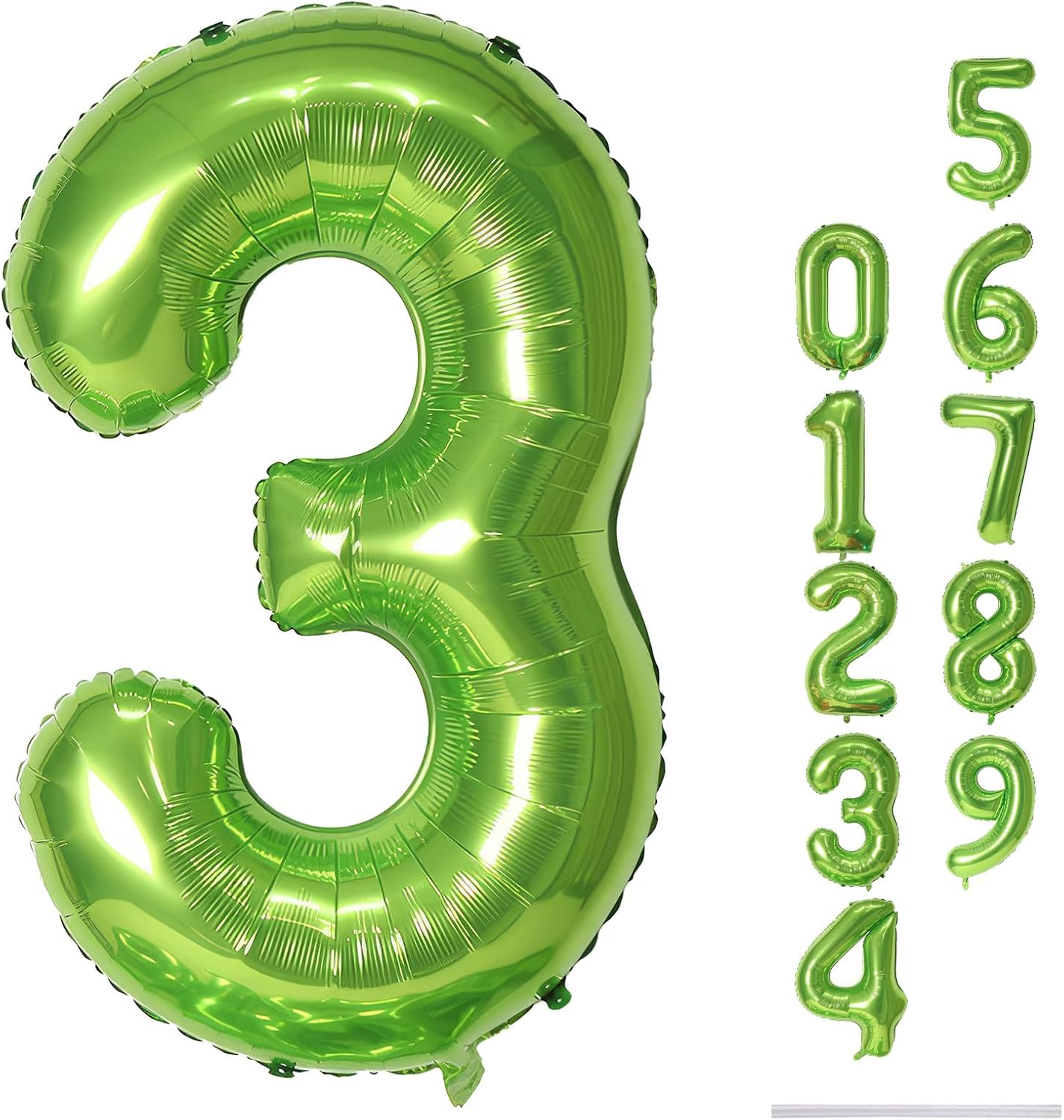 40 Inch Green Large Numbers Balloons 3, Self Inflating Digit 3 Helium Balloons for 3rd Boys Girls, Foil Mylar Big Number Balloons 0-9 for Women Men Birthday Party Anniversary Supplies Decorations