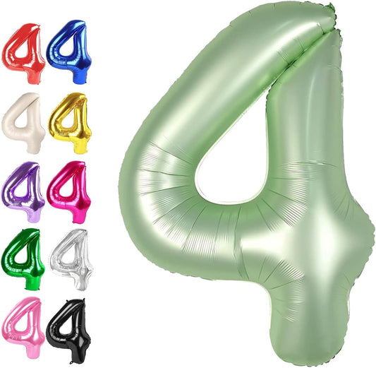 40 Inch Sage Green Large Number 4 Balloons, Giant Foil Number Four 14 24 34 40 44 Balloons, Oliver Green Mylar Big Balloon for Anniversary Graduation Decorations
