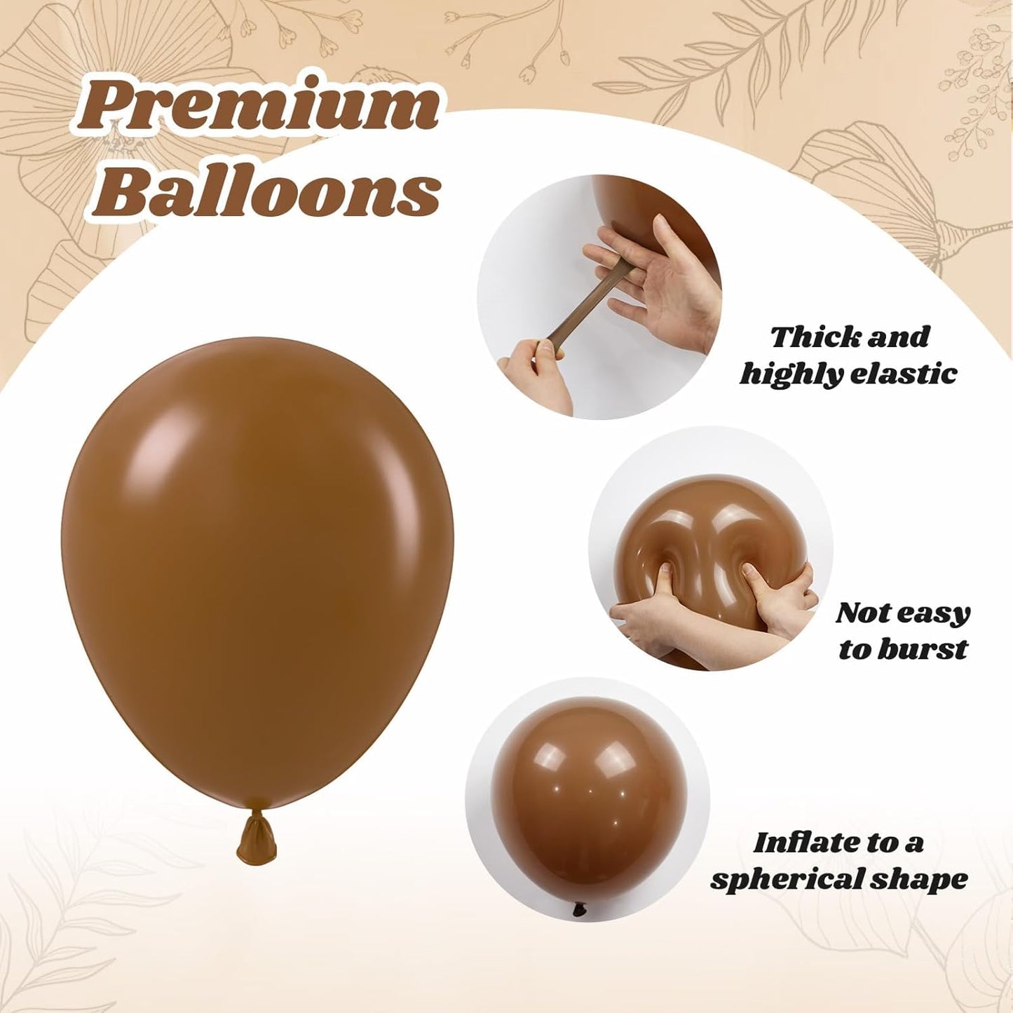 60pcs Brown and Gold Balloons for Neutral Bridal Shower, Birthday, Baby Shower Party Decorations - Light Sand White Confetti Balloons