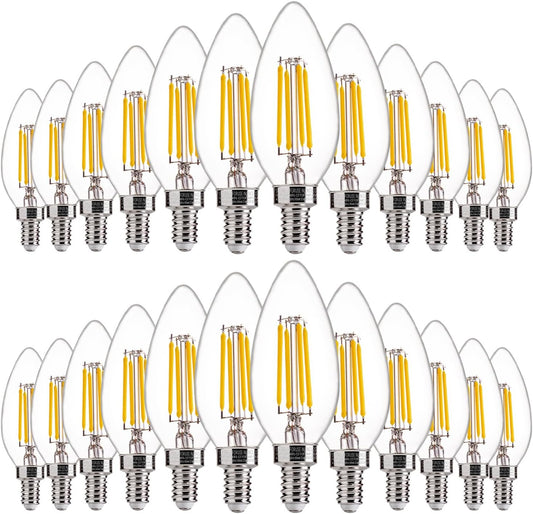 FLSNT 60W Equivalent LED Chandelier Light Bulbs, Dimmable LED B11 E12 Candelabra Base Bulbs, 3500K Natural White, 550LM, 24 Pack UL,CA65 Listed.