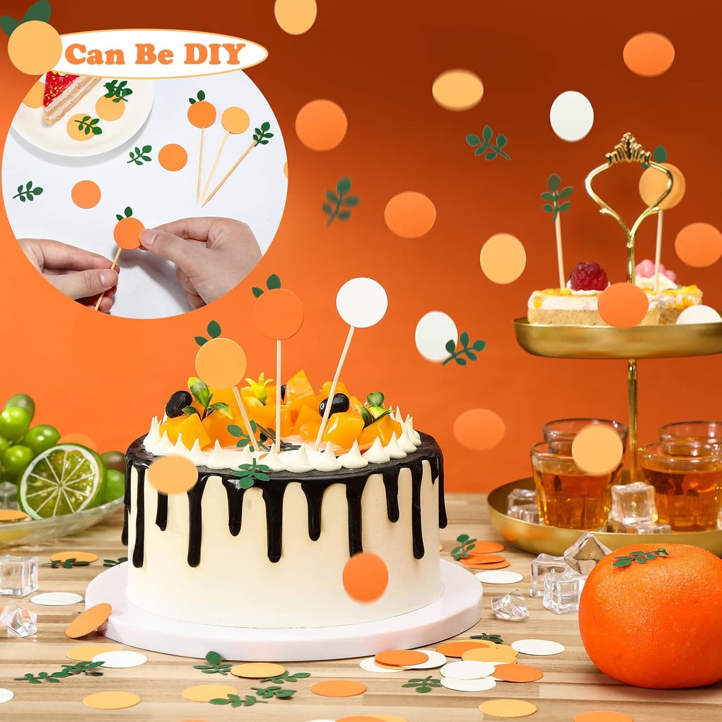 200 Pcs Little Cutie Baby Shower Confetti with Eucalyptus Decorations Hey Cutie Citrus Tangerine Themed Table Scatter Sprinkle Confetti Supplies (Orange Series)