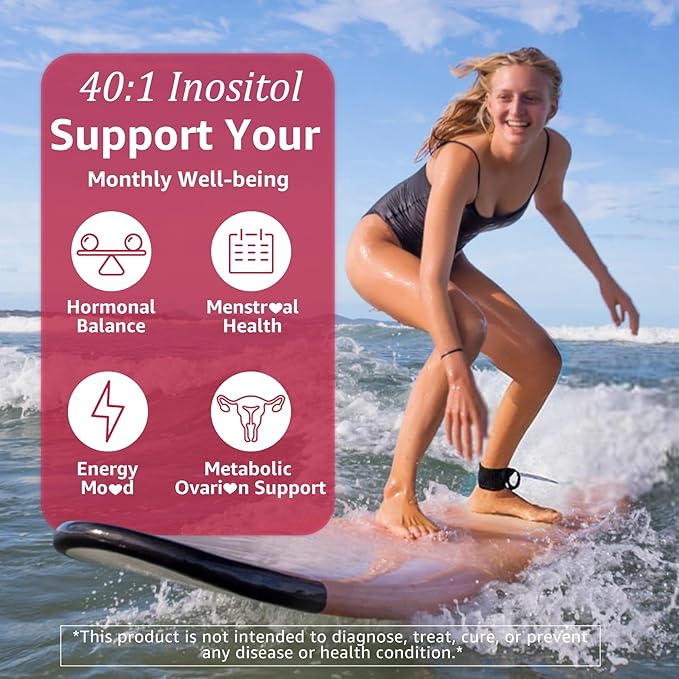 Myo-Inositol & D-Chiro Inositol Gummies with Evening Primrose Oil for Women - 40:1 Ratio Supplement Plus Vitamin D3, Methyl Folate & B12 for Hormonal Balance, Cycles & Ovarian Health, Vegan (60ct)