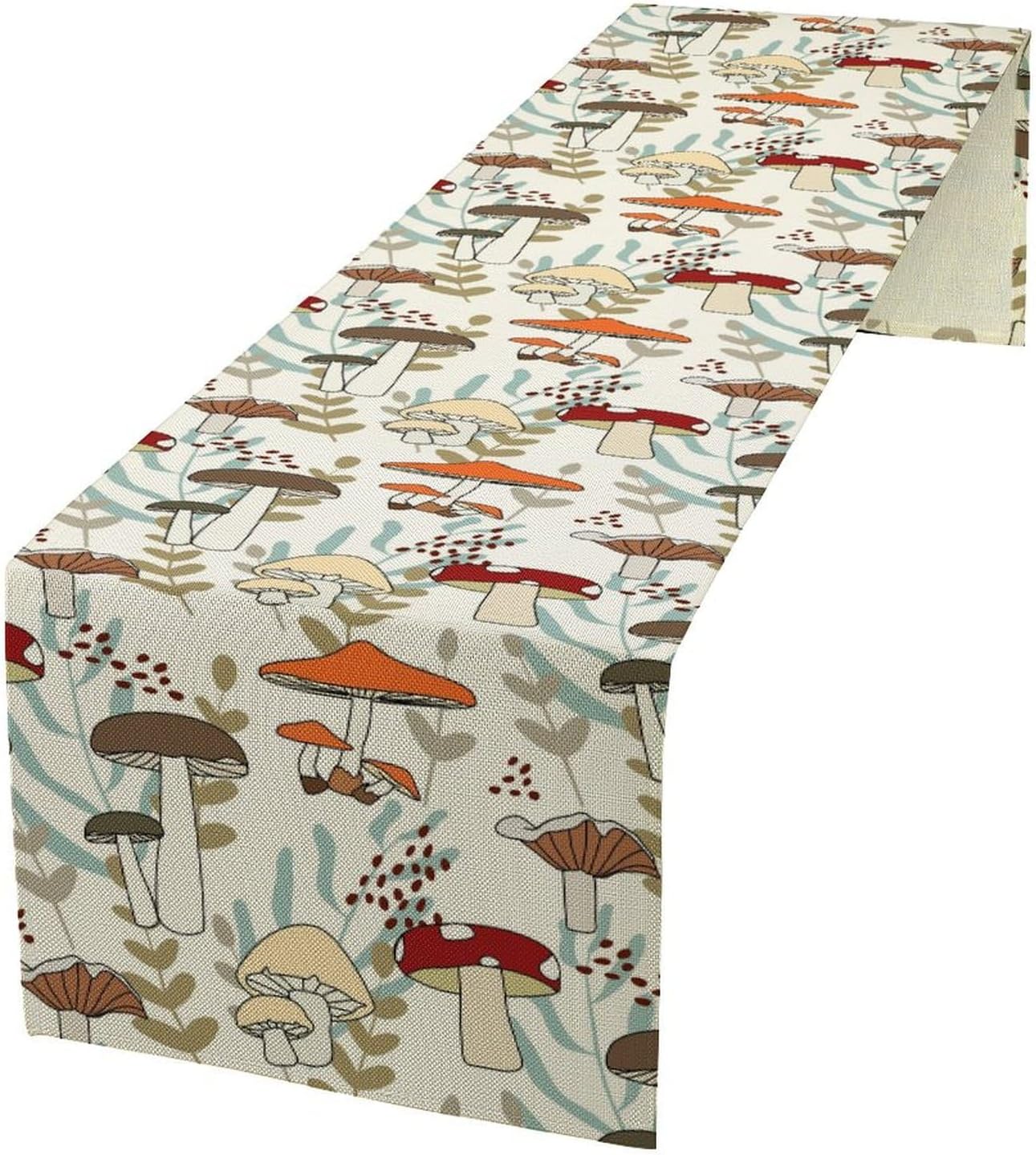 Mushroom Table Runner, Vintage Nature Plant Table Runner for Farmhouse Kitchen Dining Table Decoration for Home Party Decor 13x72 Inch