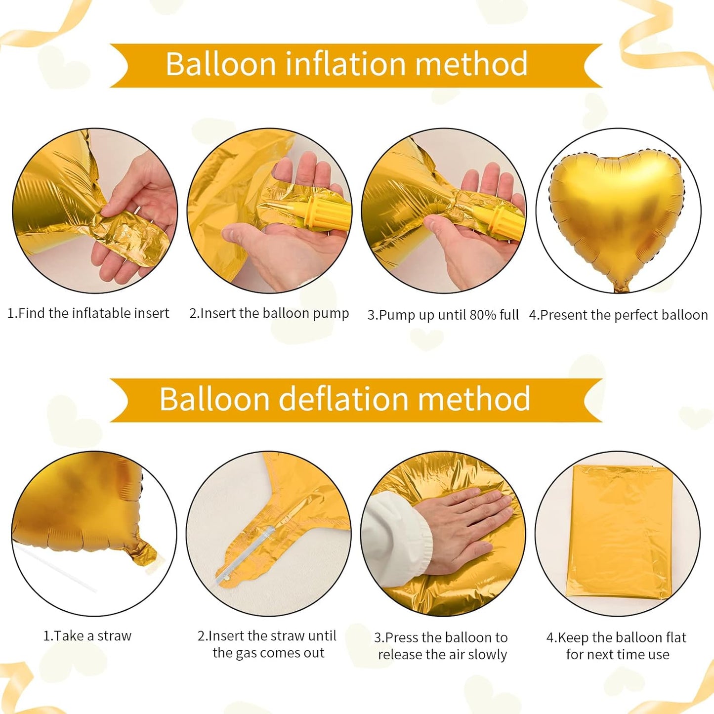 Foil Heart Balloons Gold - 10PCS Heart Shaped, 18inch Metallic Love Foil Balloons for Helium, Golden Wedding, Valentine's Day, Birthday Party, Anniversary