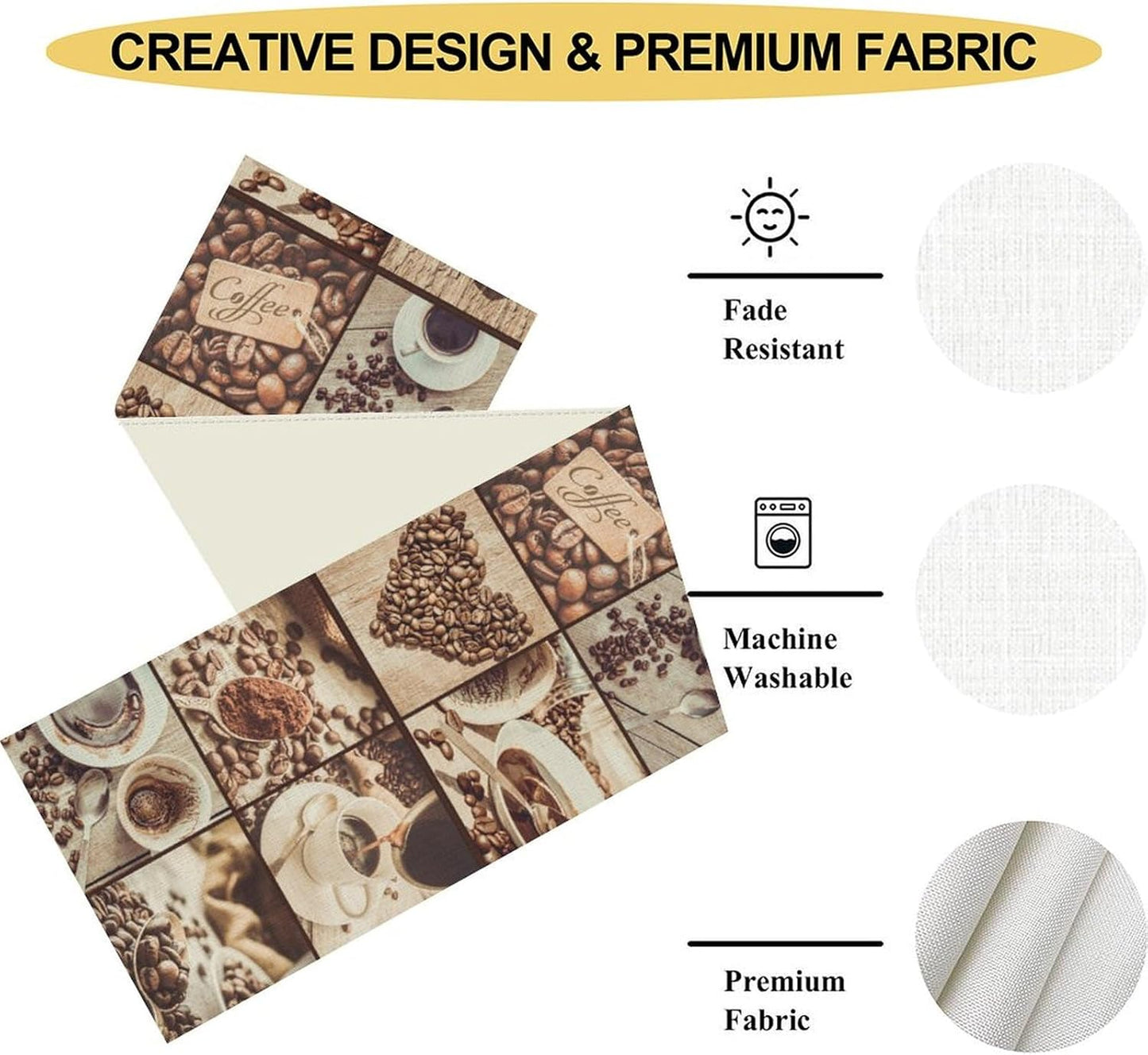 Coffee Theme Table Runner, Rustic Farmhouse Coffee Cup Latte Cappuccino Tea Party Cafe Table Center Decor for Home Kitchen Dining Patio Holiday Party Indoor Outdoor Table Decorations, 13"x90" Inch