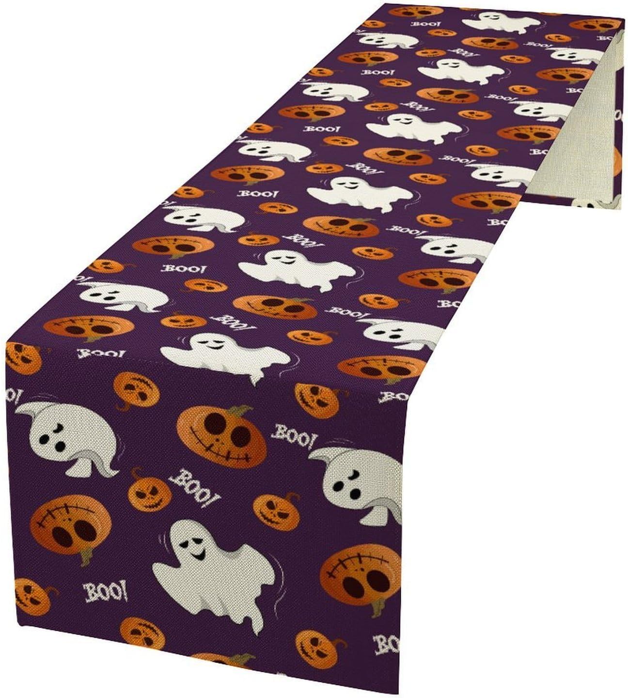 Halloween Table Runner,Ghost Pumpkin Halloween Table Runner for Kitchen Dining Table Decoration Home Party Decor 13x108 Inch
