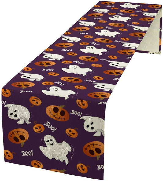 Halloween Table Runner,Ghost Pumpkin Halloween Table Runner for Kitchen Dining Table Decoration Home Party Decor 13x60 Inch