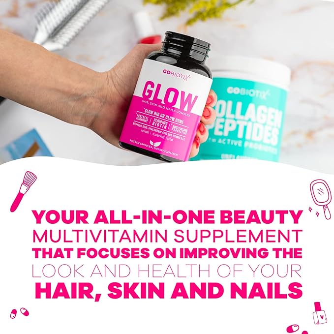 GOBIOTIX Hair Skin and Nails Vitamin Supplement - 10000mcg Biotin Pills with Hyaluronic Acid, Folate, Iron, Magnesium, and Zinc - Collagen Production, Hair Growth - 30 Servings