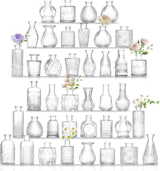Bud Vases Set of 40 Pcs,Small Flower Vases for Centerpieces,Glass Bud Vase in Bulk,Vintage Bud Vase for Wedding Table Centerpieces Decoration, Home Table Party Decor, Christmas,Anniversary,Clear