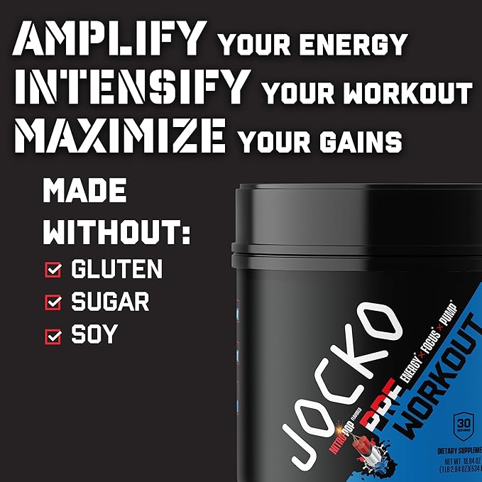 Jocko Fuel Pre Workout for Men & Women - High Stim Low Sugar Blend with Beta Alanine + L-Citrulline, Support Muscle Pump, Energy, & Recovery, 200mg of Caffeine Nitro Pop, 30 Servings 1.31lbs (594 G)