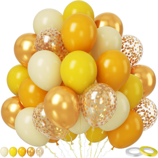 Paready Yellow and Gold Balloon Set - 50Pcs 12 Inch Metallic Gold Confetti and Light Lemon Latex Balloons for Baby Shower, Bee Party, Sunflower Fall Birthday Decorations