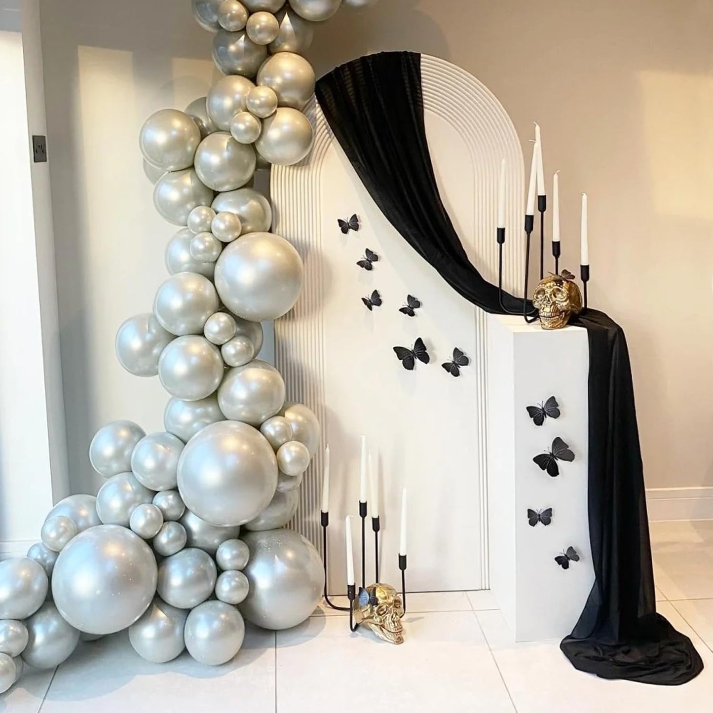 Wokceer Black Wedding Arch Draping Fabric Backdrop 4 Panels 28.7" X 20FT Sheer Drapes Fabric for Wedding Arbor Ceremony Party