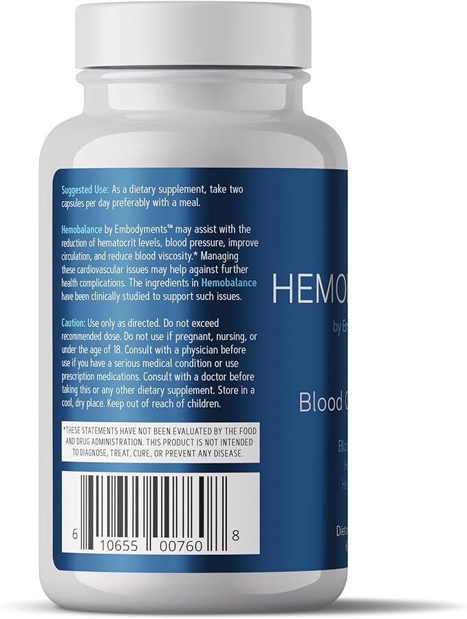 Complete Nutrition HemoBalance Blood Optimization Supplement, 60 Capsules, Supports Hematocrit Levels and Reduces Blood Viscosity