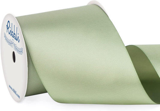 Ribbli Dusty Sage Satin Ribbon Double Faced Satin 3 Inch x Continuous 10 Yards-Sage Green Ribbon for Gift Wrapping Crafts Wedding Decoration Bows Bouquet Floral Arrangement
