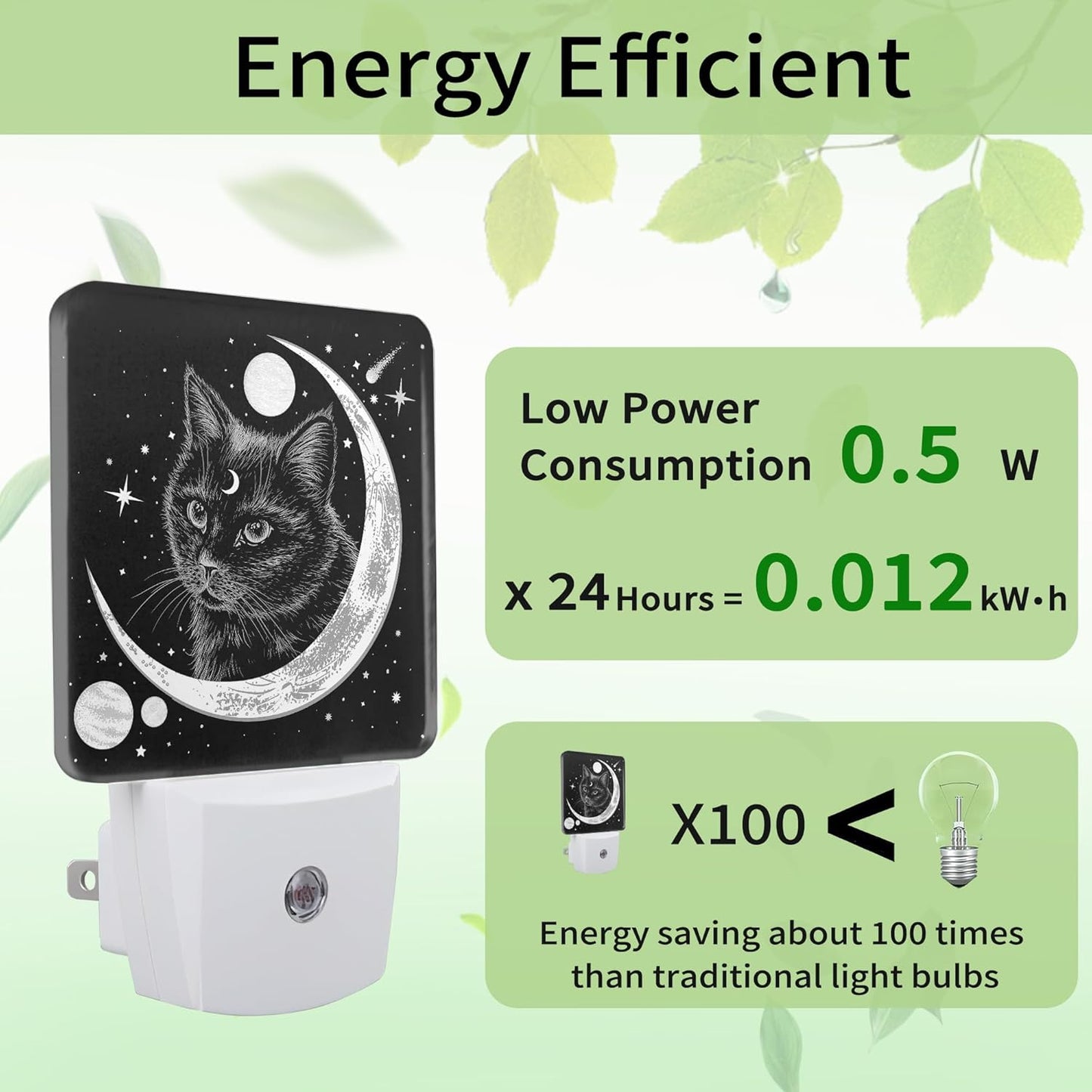 Black Cat Night Light, Moon Night Light Plug into Wall with Dusk to Dawn Sensor, LED Lamp Energy Saving Lights for Men Women Boys Girls,Lamp for Bedroom Bathroom Hallway