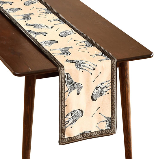 patdrea Designer Elegant Wild Animals Velvet Table Runner, Beige Brown with Zebra Texture Pattern Table Mat, Decoration for Kitchen Dining Coffee Table Cabinet Banquet Thanksgiving,12"*102"