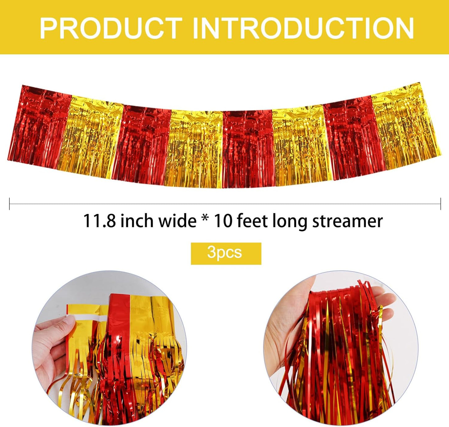 BEISHIDA 3 Packs Metallic Foil Fringe Garland Red Gold Wall Hanging Tinsel Fringe Banners for Car Floats Bridal Shower Wedding Birthday Easter Graduation Holiday Party Decoration(30 Feet)