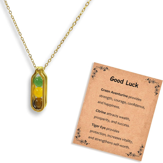 Natural Crystal Necklace Gift for New Beginnings, Crystals and Healing Stones Necklace for Anxiety Relief, Encourage Gift For Women, Mum, Natural Genuine Gemstone, Cheer Up