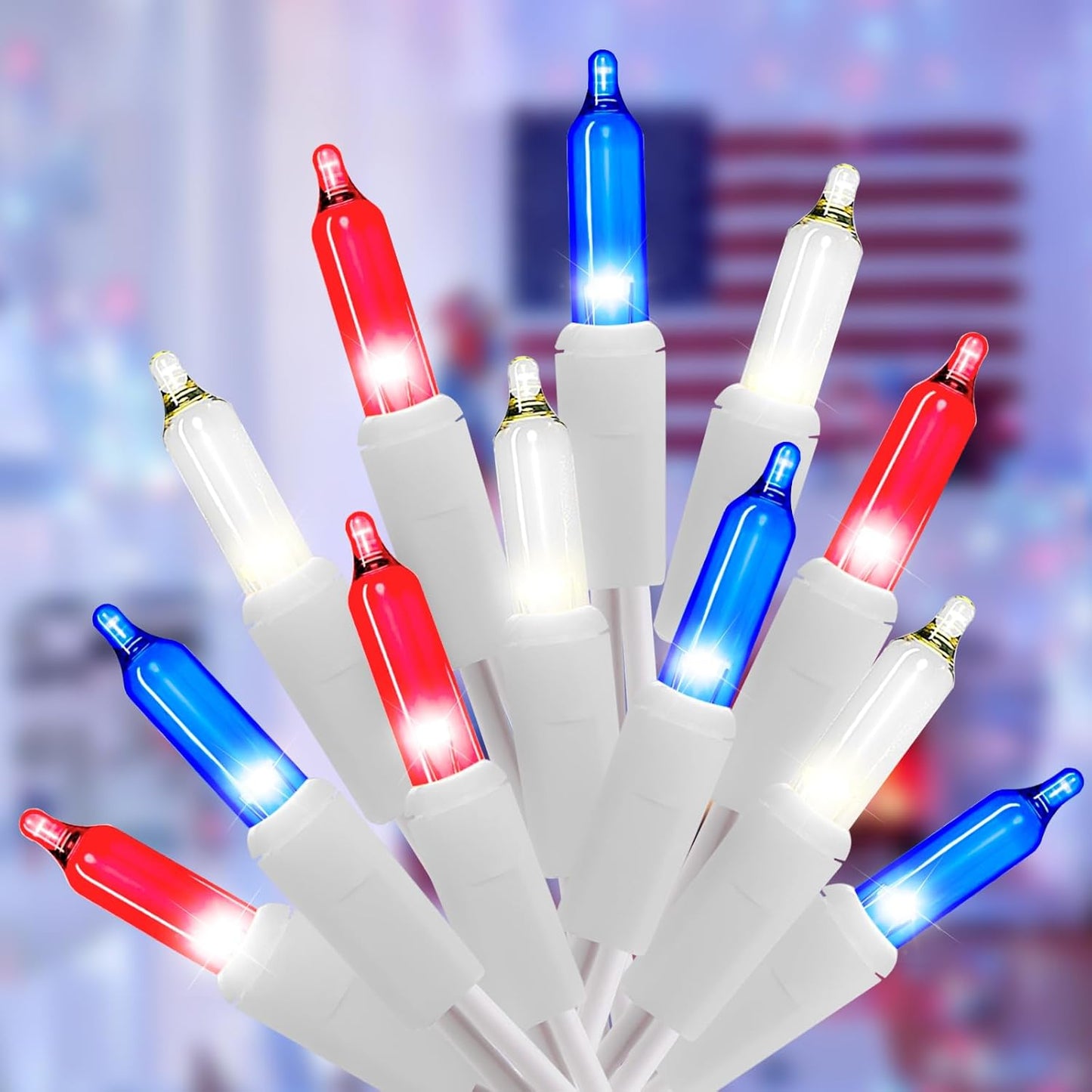 4th of July Decorations Lights Red White & Blue 200 Count 40 Feet Patriotic Mini String Lights Waterproof Independence Day for Indoor Outdoor Christmas Party Patio Memorial Day Décor