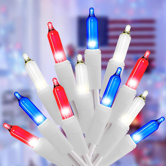 4th of July Decorations Lights Red White & Blue 200 Count 40 Feet Patriotic Mini String Lights Waterproof Independence Day for Indoor Outdoor Christmas Party Patio Memorial Day Décor