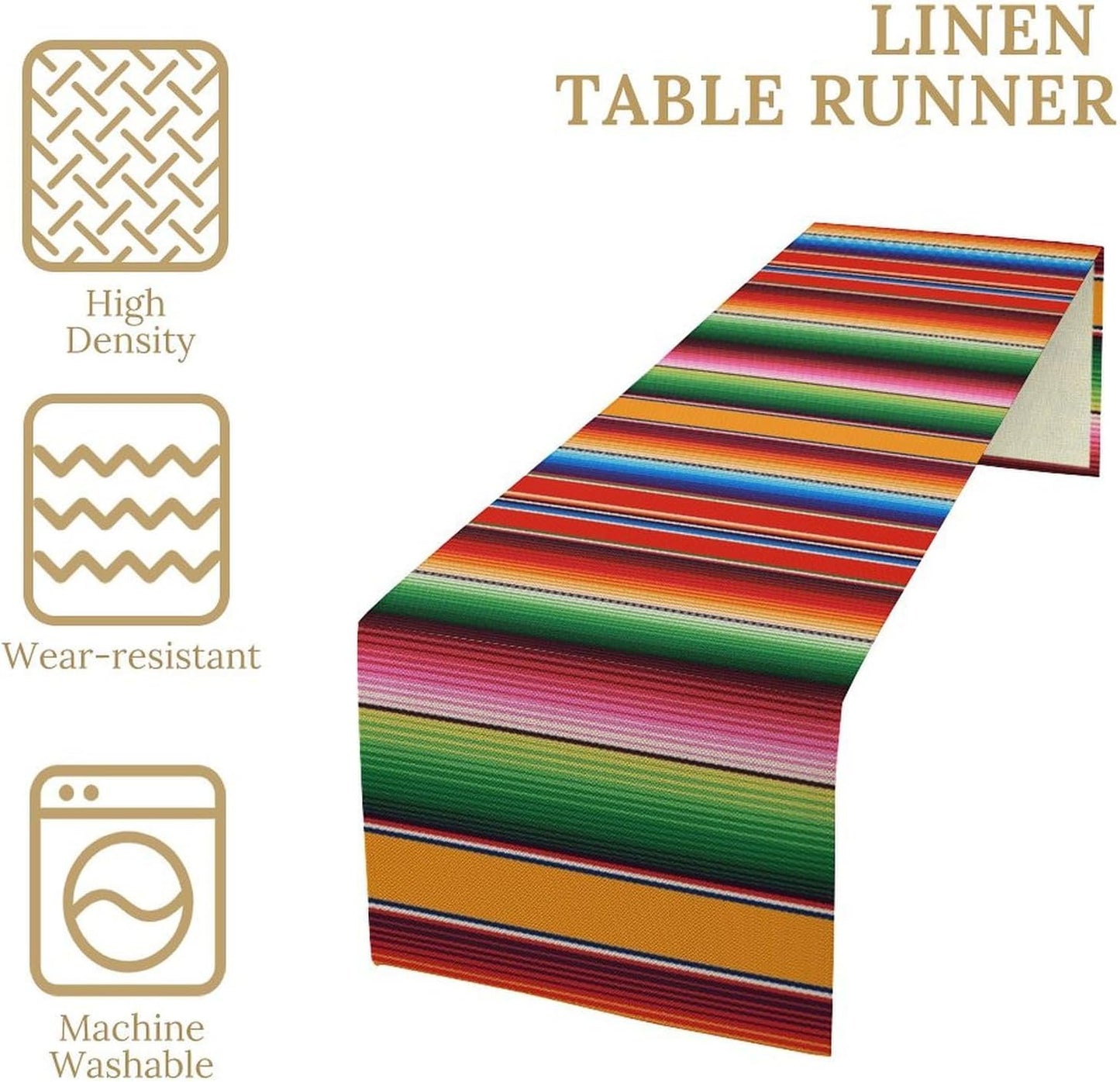 Mexican Table Runner,Colorful Stripe Art Table Runner for Kitchen Dining Table Home Party Decoration 13x60 Inch