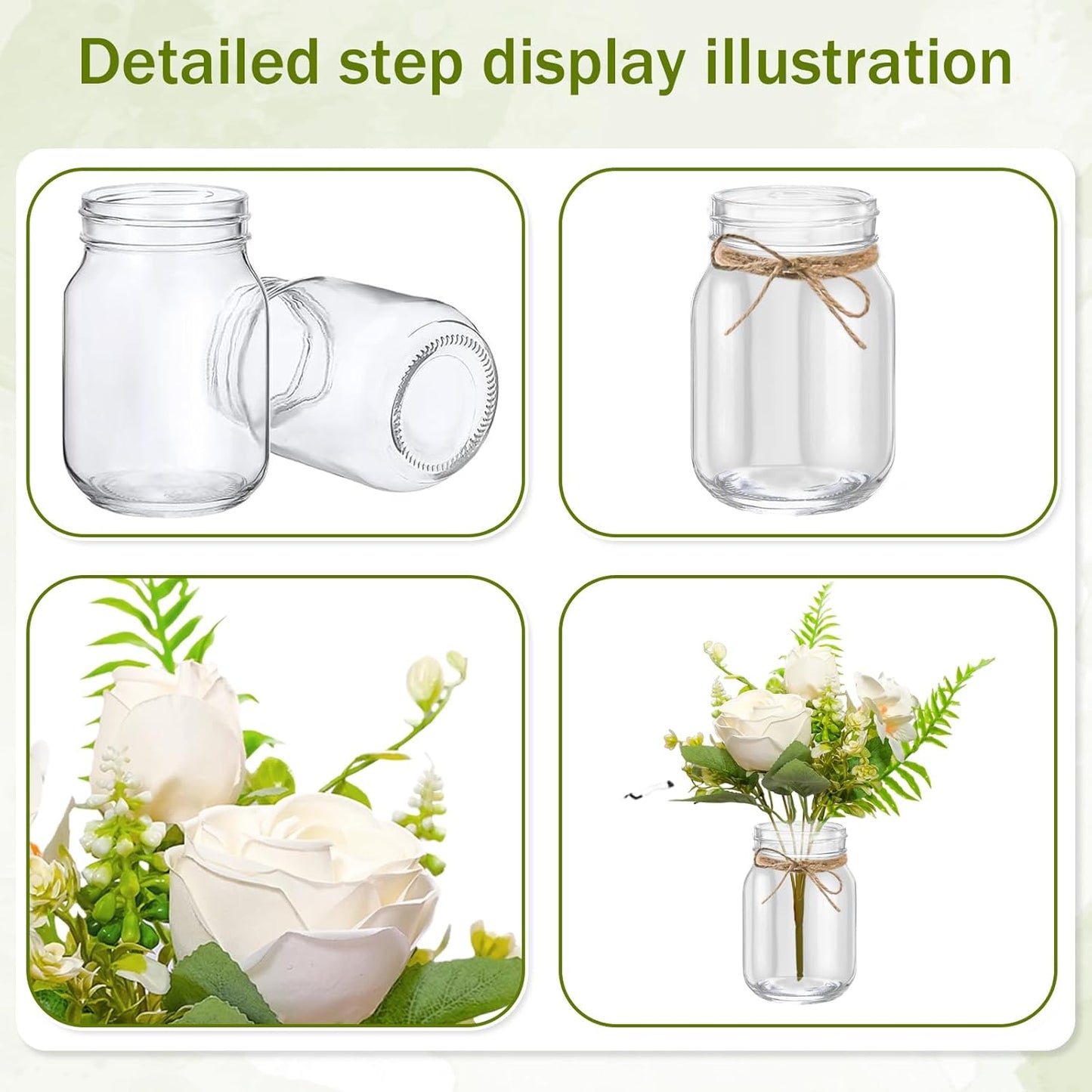 12 Pcs Mason Jar Table Centerpiece Floral Table Centerpiece Vases with Flower for Wedding Reception Party Decor