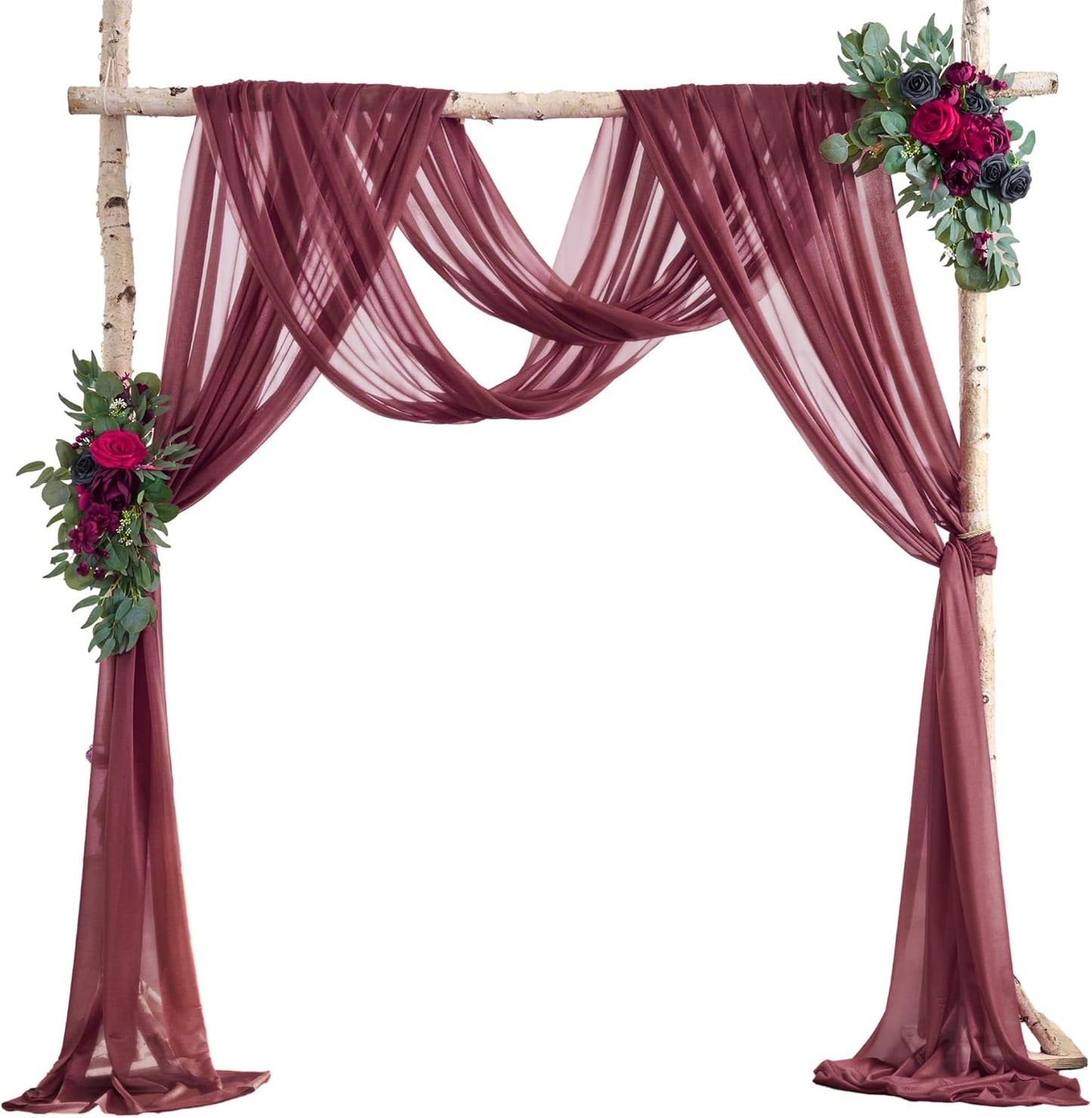 Arch Drapes for Wedding Arch Draping Fabric Burgundy Sheer Backdrop Curtain for Ceremony Bridal Party Decor 19Ft Length x 28" Width 6 Panels