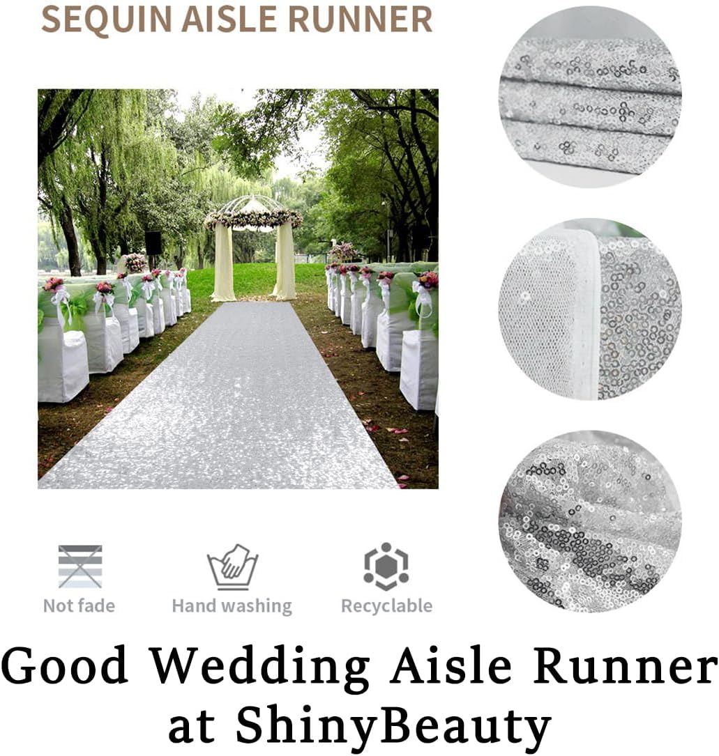 ShinyBeauty Silver Runner (4FTx15FT) Sequin Aisle Runner for Wedding Ceremony