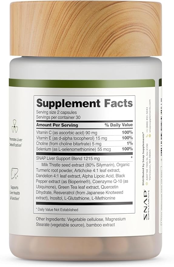 Snap Supplements Liver & Detox Support Supplement with Milk Thistle and Dandelion Leaf Extract, Vitamins, Herbs and Antioxidants Supplement for Liver Support and Digestive Health, 60 Capsules