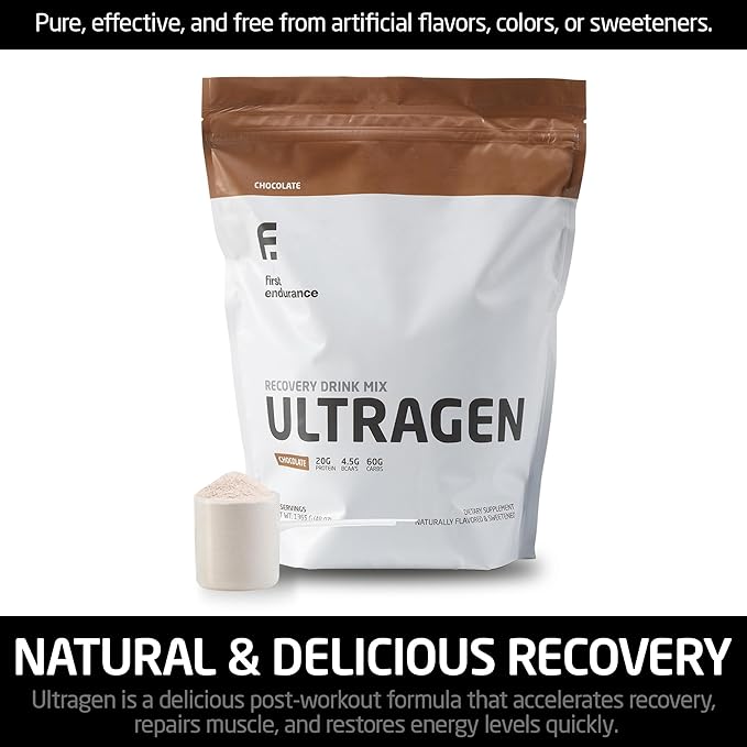 FIRST ENDURANCE Ultragen Workout Recovery Drink Powder, Protein Mix, Boosts Energy, Accelerates Recovery | Chocolate, 15 Servings