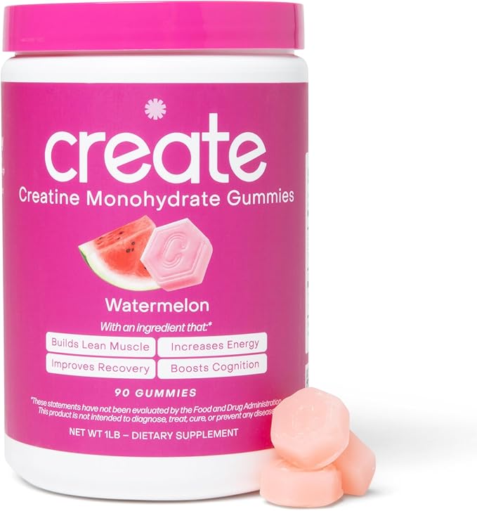 Create Creatine Monohydrate Gummies for Men & Women - Boost Focus, Strength, and Endurance, Anti-Melting Formula, Vegan, Gluten-Free, Non-GMO, 1.5 Gram Creatine per Gummy (Watermelon, 90 ct)