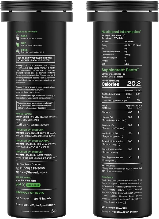 Auric Herbal Liver Support Supplement | Milk Thistle (Silymarin), Turmeric, Garlic, Ginger for Liver Health | Advanced Detox & Cleansing Formula for Active Liver|180 Tablets | Plant Based Gluten-Free