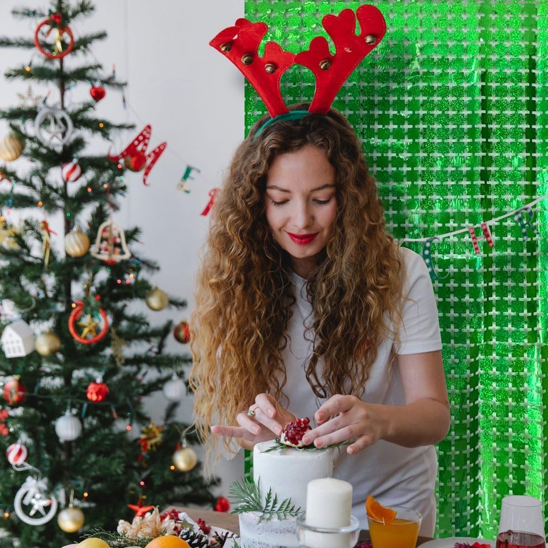 Square Tinsel Curtain Party Backdrop - 10pcs Glitter Foil Fringe Curtain Party Decor Green Photo Booth Backdrop Streamers for Halloween, Christmas, Birthday, Graduation, Wedding Party Decorations