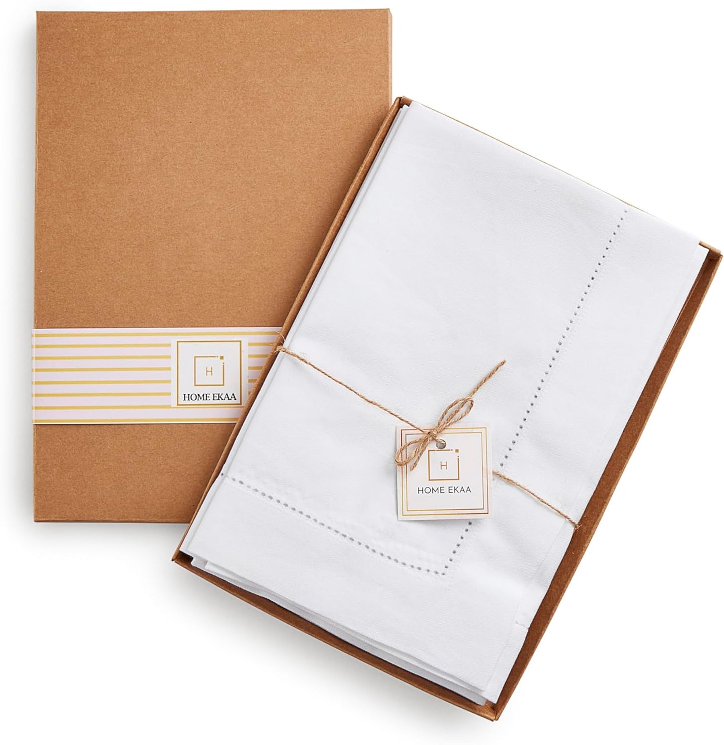 Cotton Linen Cloth Napkins Set of 4 – Hemstitch White Dinner Napkins 20 x 20 Inch – Washable Fabric Napkins for Spring, Summer, Wedding Decoration – Siena