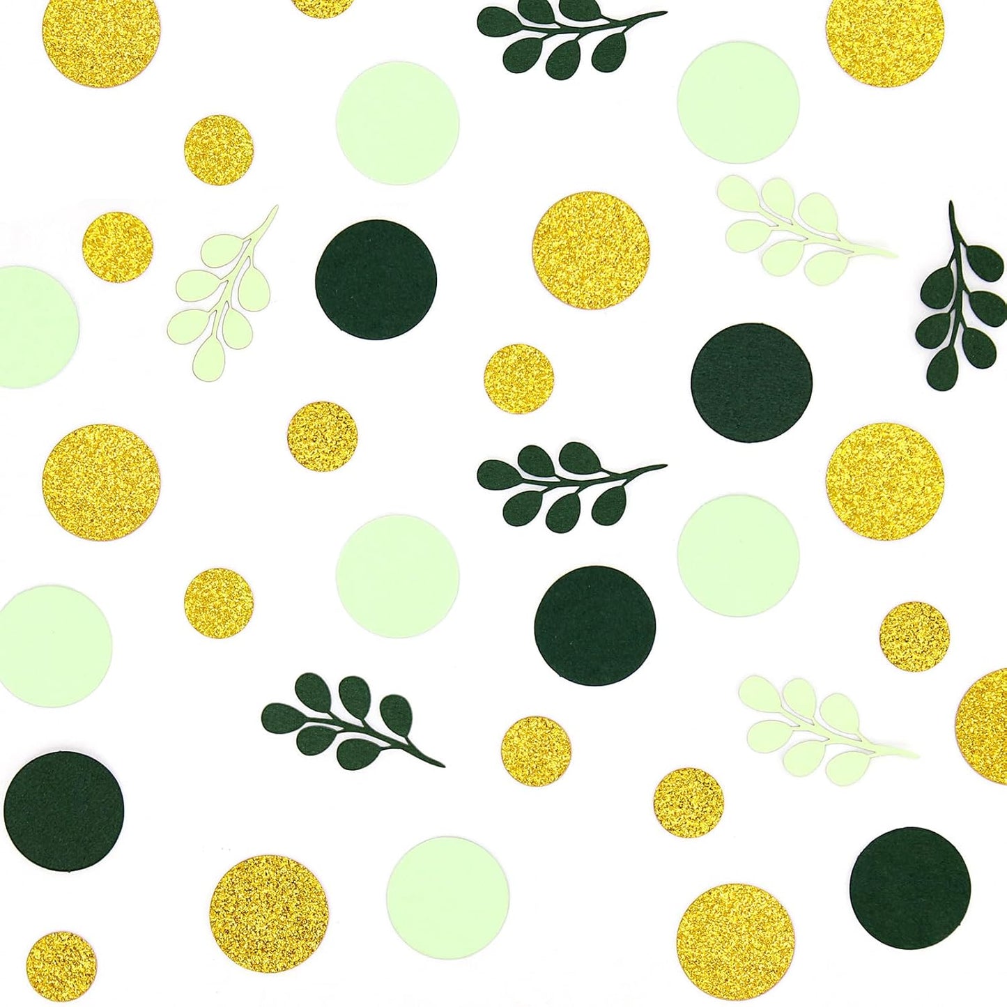 300PC Green Eucalyptus Dot Confetti Golden Nature Themed Baby Shower Birthday Bridal Shower Wedding Party Decorations Greenery Table Scatter Decor Supplies